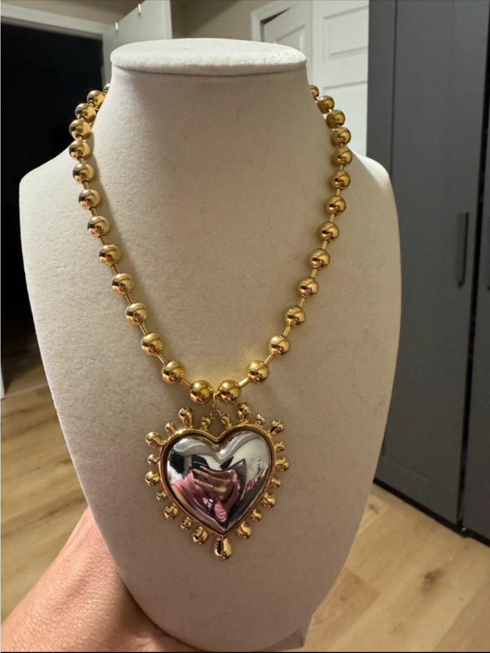 Gold-Tone Heart Pendant Bead Necklace - Women